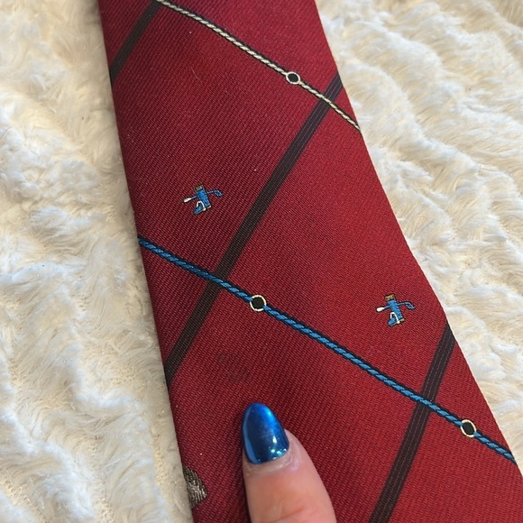 Vintage Bill Blass equestrian maroon navy Silk poly Tie with horse boot rope - Picture 4 of 8